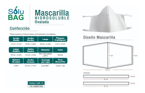 Mascarilla Civil Solubag Ovalada Ecológica  10 Unidades