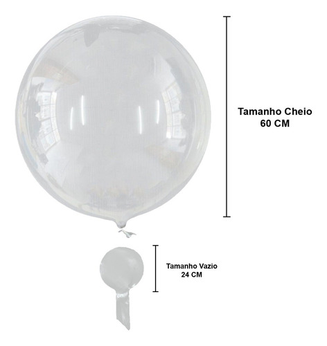 Kit 10 Bubble 24 Polegadas 60cm + 2 Pacotes De Confete Cor Transparente