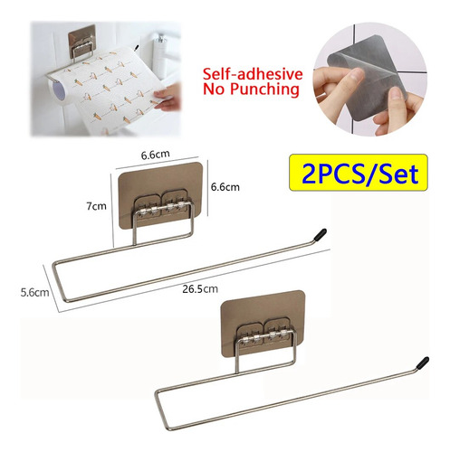 2pcs Kitchen Paper Towel Holder Adhesive Toilet Paper Rack