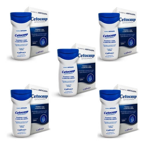 Kit 5 Shampoo Cetoconazol Anticaspa 120ml Cetocasp - Uniphar