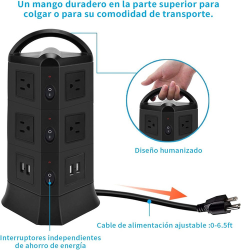 Regleta Multicontactos Hub De Alimentacion Con Usb De Torre