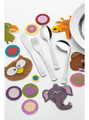 Juego De Cubiertos Infantil 4 Piezas Baby Friends Tramontina Color Acero Inoxidable