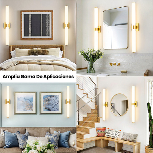 Lámpara Led De Pared Moderna Para Espejo De Baño Interiores Estructura Dorado