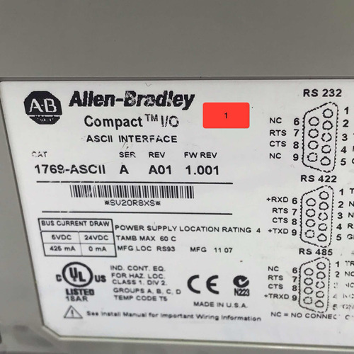 Allen Bradley 1769-ascii Mod Ascii Interfaz Compactlogix 1 (Usado)