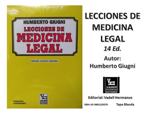 Libro Lecciones De Medicina Legal 14 Ed De Humberto Giugni