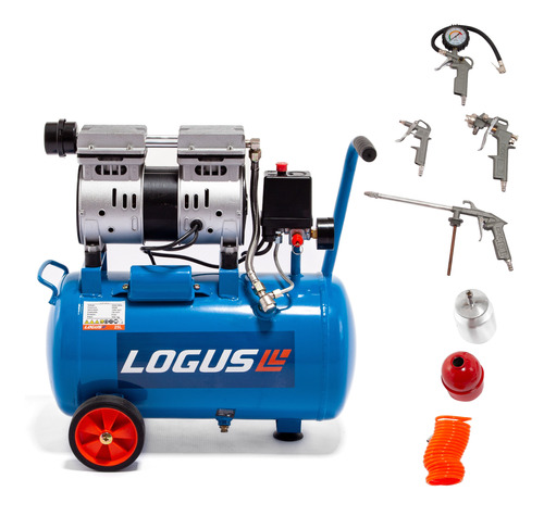 Kit Compresor De Aire Logus 25lt 550w Sin Aceite Silencioso