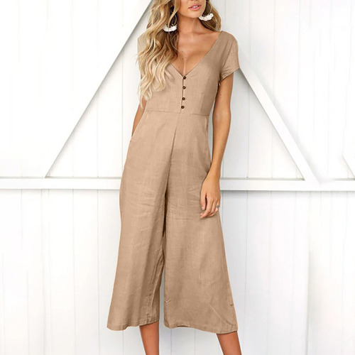 Pantalón Moderno Para Mujer Con Cuello En V, Corte Con Boton