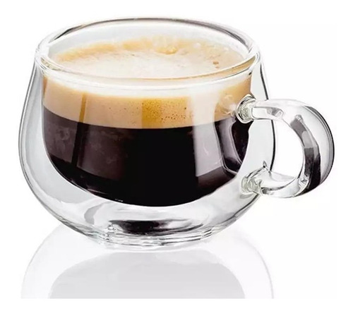 Imagen 2 de 5 de 2 Tazas De Vidrio Doble Pared Aislamiento C/ Asa Café Té Csp