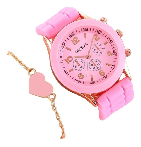 Reloj Pulsera Cuarzo Casual Moda Elegante Rosa Set 2 Pz