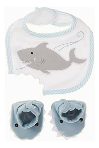 Baby Aspen Bib And Booties Gift Set, Chomp And Stomp Shark