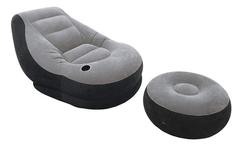 Sillón Inflable Ultra Lounge Con Reposapies Gris Con Azul