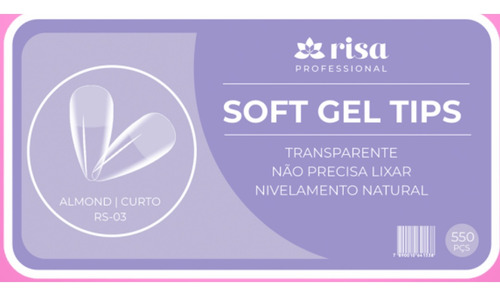 Risa Soft Gel Tips Almond Curto 550 Cor Transparente