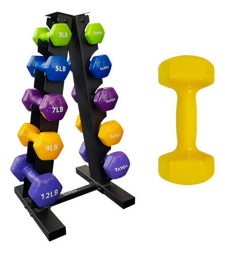 Rack Mancuernas Hexagonal Vinil 3 A 12 Lb Tayga Color Negro