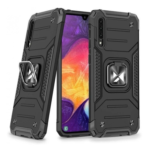 Capa Case Anel Armadura Para Galaxy A30s / A50+pelicula 3d Cor Preta Suporte5