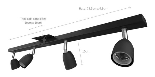 Imagen 2 de 2 de Aplique Barral 4 Luces Techo O Pared Cabezal E27 Negro Eco