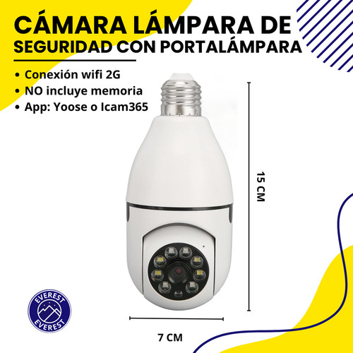 Cámara Lámpara De Seguridad Wifi 1080p Visión Nocturna Giro Completo Para Mayor Cobertura Alta Calidad Everest