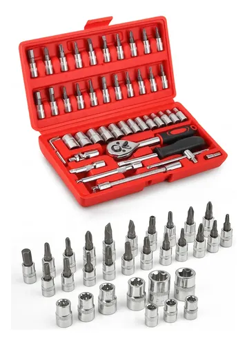 Jogo De Ferramentas Kit Multiuso Soquete 1/4 46 Peças Profissional