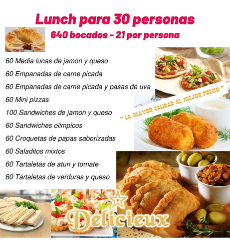 Servicio De Lunch P/30p. 840 Bocados 21x Pers ¡ Gran Promo !