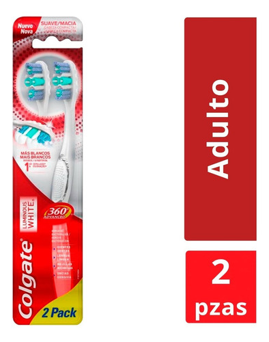 Cepillo Dental Colgate 360° Advanced Luminous White 2 Pzas