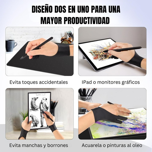 Guantes Negros Tableta Gráfica Dibujo Reduce Fricción Sudor