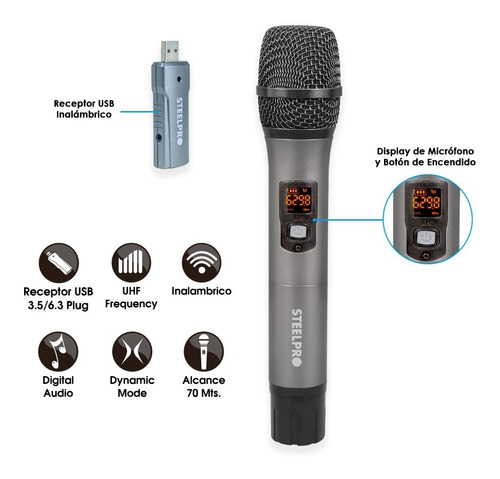 Imagen 2 de 3 de Microfonos Inalambricos 70m Alcance Uhf Con Maleta Steelpro