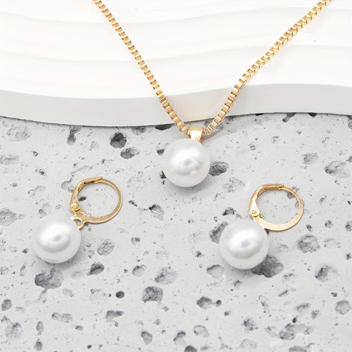3 Piezas Conjunto De Joyería De Perlas Falsas Elegantes -