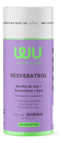 Wu Nutrition® Resveratrol | 120 Cápsulas | Antioxidante Sabor Sin sabor