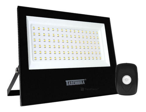 Kit 2 Refletores Led Taschibra 100w Preto + Sensor Movimento Cor da luz 3000K - Luz Quente 110V/220V