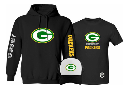 Kit Sudadera + Playera + Gorra Mod Green Bay Packers Nfl