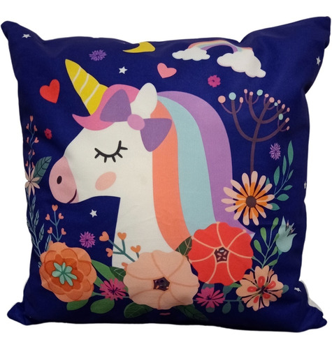 Almohada Felpa Unicornio 45 X 45 Con Relleno Extra Suave