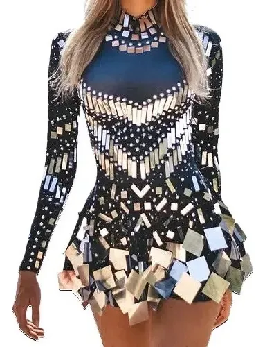 Vestido De Fiesta Con Espejo Para Mujer, Ropa Elástica Para
