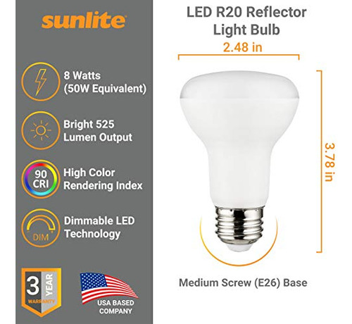 Bombilla Led Empotrable Sunlite 41224, 90 Cri R20, 8 Vatios