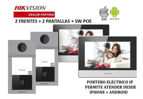 Kit Video Portero Ip Hikvision 2 Frentes + 2 Pantallas + Poe