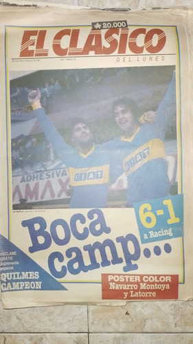 Diario El Clasico - Boca 6 Racing 1 -. Quimes Campeon 1991