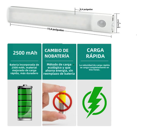 2 Lámparas 30cm Lámpara 60 Led Barra Luz Sensor Movimiento