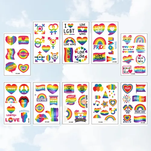 Pegatinas De Tatuaje De Bandera Gay, 10 Unidades