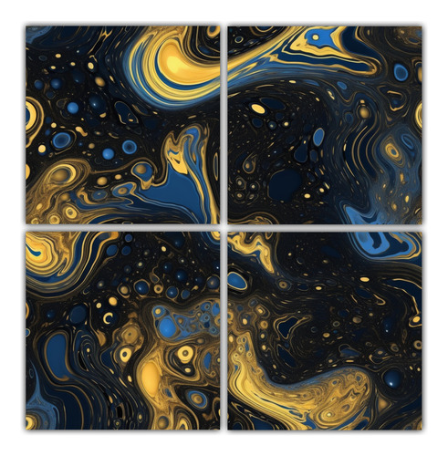 60x60cm Cuadros Abstractos Digitales En Negro Y Dorado: 4 Te