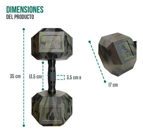 Mancuerna Hexagonal Pvc 40lb Tayga Camuflaje (18.1 Kg) Color Negro