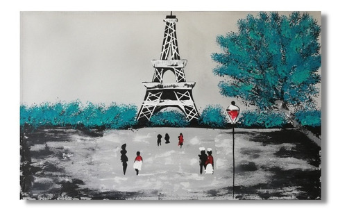 Cuadro Torre Eiffel Ciudad Paris Pintado A Mano 