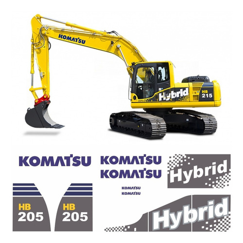 Kit Adesivo Compatível Escavadeira Komatsu Hb 205 Hybrid