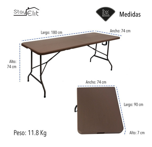 Imagen 2 de 10 de Mesa Plegable Portafolio Tipo Ratan Mimbre 1.80m Resistente