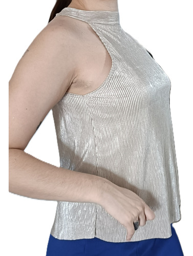 Blusa Al Cuello Champagne Plizada Con Brillo Urbana