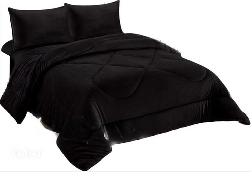 Cubre Cama Plush Con Chiporro 2p Invierno /negro Liso