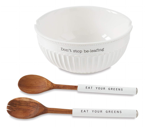 Mud Pie Dolomite, Madera Juego De Ensaladera Dont Stop Be-le