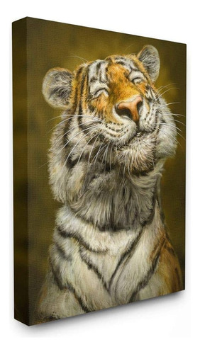 Stupell Industries Happy Tiger Funny Large Cat Animal Painti