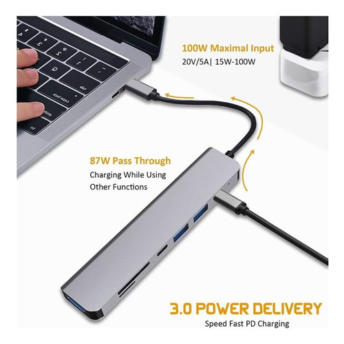 Adaptador Hub Type C 7 En 1 Usb 3.0 Hdmi 4k Multipuerto Usb