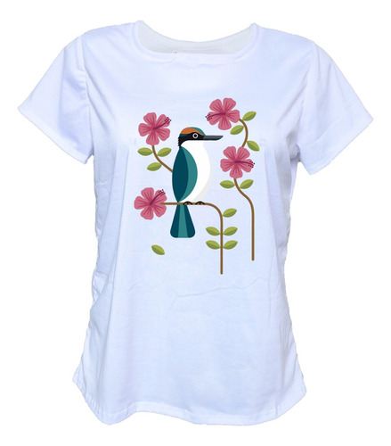 Blusa Playera Casual Mujer Aves Pajaro Azul Abstracto Flores