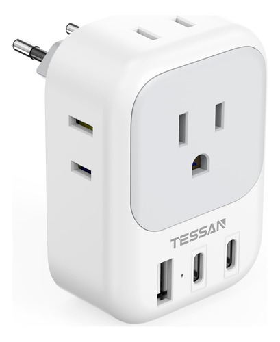 Adaptador De Viagem Tessan Type C Com 4 Tomadas E 3 Portas U