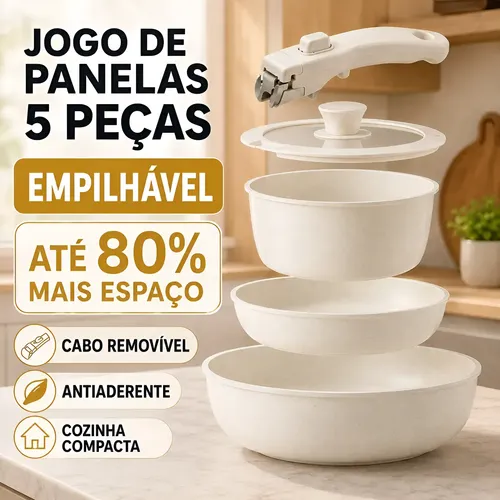 Conjunto De Panelas 5 Peças Antiaderentes Para Cozinha Bege