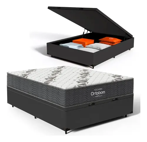 Cama Box Bau E Colchao Espuma D33 Ortobom Airtech 100 Casal